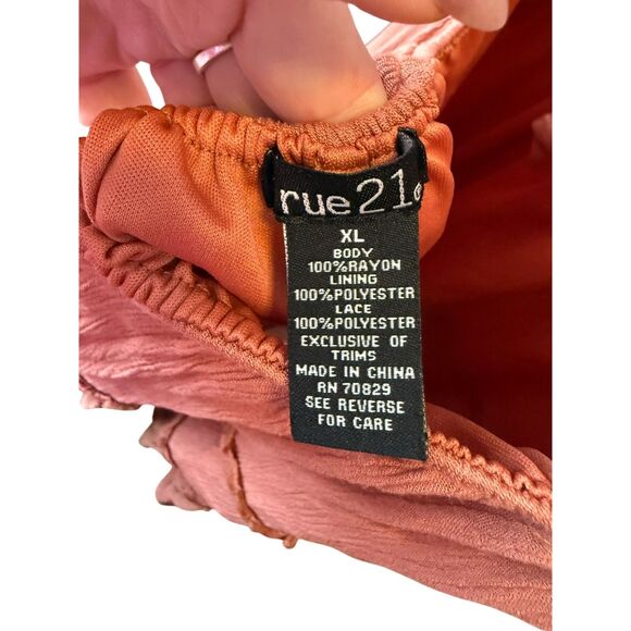 Rue21 XL Boho Crochet Lace Tiered Mini Dress Rust Pink Open Back - Picture 6 of 7